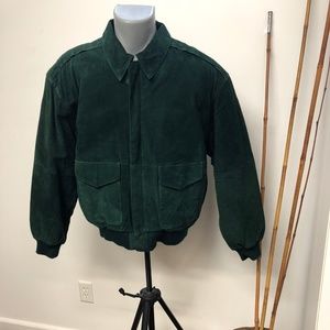 vtg 80s BADLANDS green suede leather bomber jacket